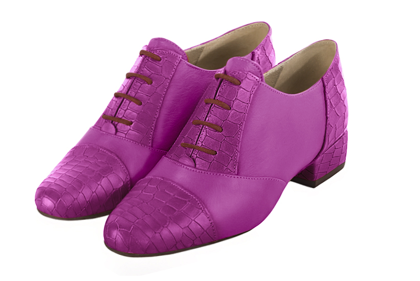 Mauve purple women's essential lace-up shoes. Round toe. Low block heels. Front view - Florence KOOIJMAN